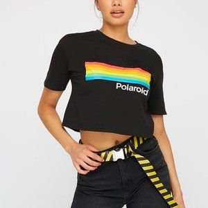 POLAROID CROP TOP • Black with Rainbow Logo 🌈